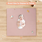 Padded Baby Play Mat, Super Soft Vegan Leather Floor Mat for Baby Girls and Boys, 48x48 Non-Slip Thick Foam Cushioned Play Mat for Babies 6-12 Months, Fits Nicely Into 50x50 Playpen Mat, Pink