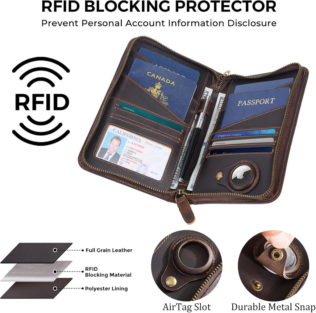 Polare Full Grain Leather Passport Holder Cover Case for Men and Women RFID Blocking Family Travel Wallet Holds 6 Passports