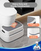 MR.SIGA Toilet Stool Squat Adult, Bathroom Stool Heavy Duty, Anti Slip Toilet Step for Bathroom, Toddler Step Stool for Kids, Off-White & Dark Gray