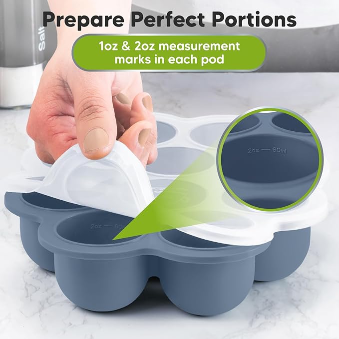 KeaBabies Silicone Food Freezer Trays with Lid, 2oz x 10 Pods Baby Food Storage Containers, Easy Puree Meal Prep, Breast Milk Silicone Freezer Molds, Dishwasher, Microwave Safe, BPA-Free (Slate)
