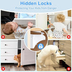 Child Safety Magnetic Cabinet Locks 4 Pack+ Key-AOSITE Baby Proofing Magnetic Drawer Locks for Kitchen with Adhesive No Drilling or Screws Fixed, Baby Safety Cabinet Locks