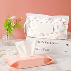 FEBSNOW 2 Pack Baby Wipes Dispenser Holder, Portable Refillable Baby Wet Wipes Pouch Container Reusable Travel Case for Outdoor Hiking, Pink Flower