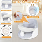 Swivel Baby Bath Seat, Openable Armrest and 360° Rotatable Baby Bath Seat for Babies 6 Months & up, Baby Bath Mat/Rinse Cup/Brush/Baby Shower Cap Included, White