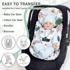 Infant Car Seat Insert and Strap Covers, Very Soft Car Seat Head Support Baby Girl Boy, Reversible Newborn Carseat Insert Cushion Fits for Stroller, Baby Swing, Bouncer (White Animals)