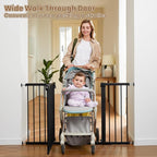 Mumeasy Baby Gate Extra Wide, 29.5-51'' Pressure Mounted Dog Gate with Walk Thru Door, Auto Close Pet Gate for House, Stairs, Doorways,Black