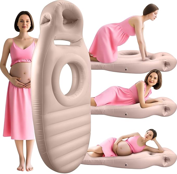 Inflatable Pregnancy Pillow with Belly & Head Hole – Full Body Maternity Airbed for Stomach Sleeping, Back Pain & SPD Relief – Comfortable, Portable & Includes Electric Pump Gray