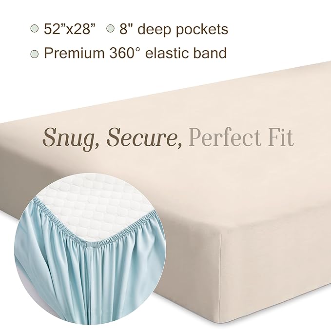 Bella Coterie Luxury Bamboo Viscose Crib Sheet | Organically Grown | Ultra Soft | Cooling for Better Sleep | Deep Pocket Fitted Sheet for Crib & Toddler Mattress | 100% Organically Grown [Champagne]