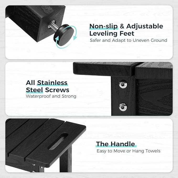 35" Shower Bench, Waterproof Poly Lumber Shower Stool for Shaving Legs, Shower Chair Seat Holds up to 400lbs, Bathroom Bench for Inside Shower, Non-Slip (Black)