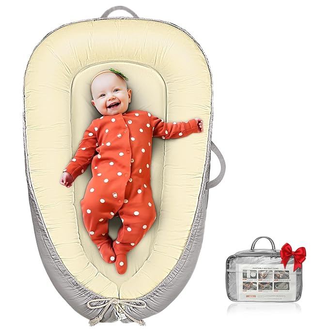 Baby Lounger - Infant Lounger for Newborn 0–26 Months, Waterproof Inner Cover and Pure Cotton Breathable Baby Nest Cover, Newborn Lounger for Baby Boys & Girls, Portable Lounger for Home and Travel