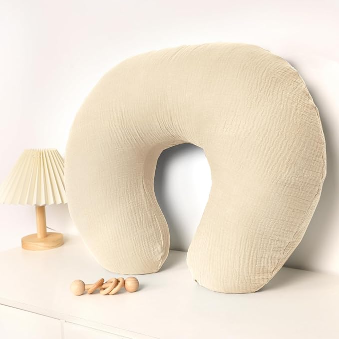 Hooyax Muslin Nursing Pillow Covers 2 Pack, Soft and Breathable Nursing Covers for Breastfeeding Pillows, Adorable Infant Feeding Pillow Slipcover for Baby Boy and Girls (Brown Wheat)