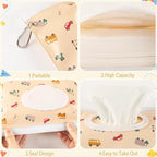 FEBSNOW 2 Pack Baby Wipes Dispenser, Portable Refillable Wipe Holder Baby Wipes Container Travel Wipes Case Reusable Wet Wipes Pouch (Dinosaur, Car)