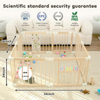 Foldable Wooden Baby Playpen Activity Center,Adjustable Size & Shape Portable Play Yard, Baby Fence Play Area with Gate for Indoor Use for Babies and Toddlers(56x56x24inches)