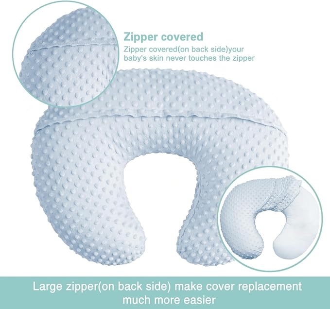 iEvolve Minky Nursing Pillow Cover Breast Feeding Pillow Cover Slipcover U Shape for Baby Boy Girl,Cover Only(Babyblue&Lightbeige, Pack of 2)