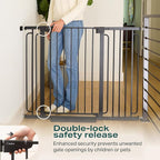 Cumbor 36" Extra Tall Baby Gate for Stairs, 29.7-57" Extra Wide Dog Gate for Doorways Hallways, Pressure Mounted Child Gate for Wide Opening, Auto Close Personal Safety for Babies and Pets, Black
