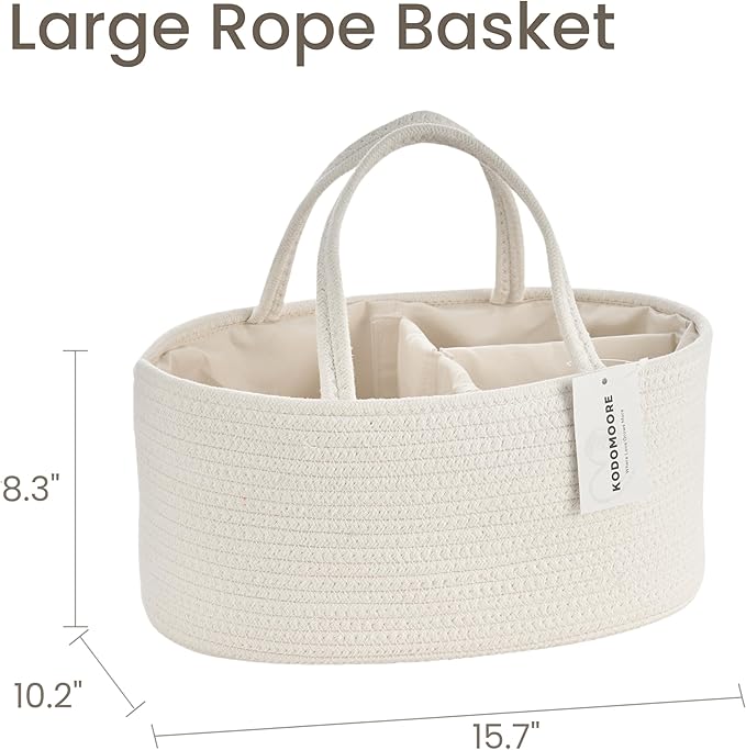 Diaper Caddy Organizer, Empty Gift Basket for Newborn Essentials, Baby Storage Basket, Stylish Gift Bag for Baby Shower, Boys and Girls – Large, Off White