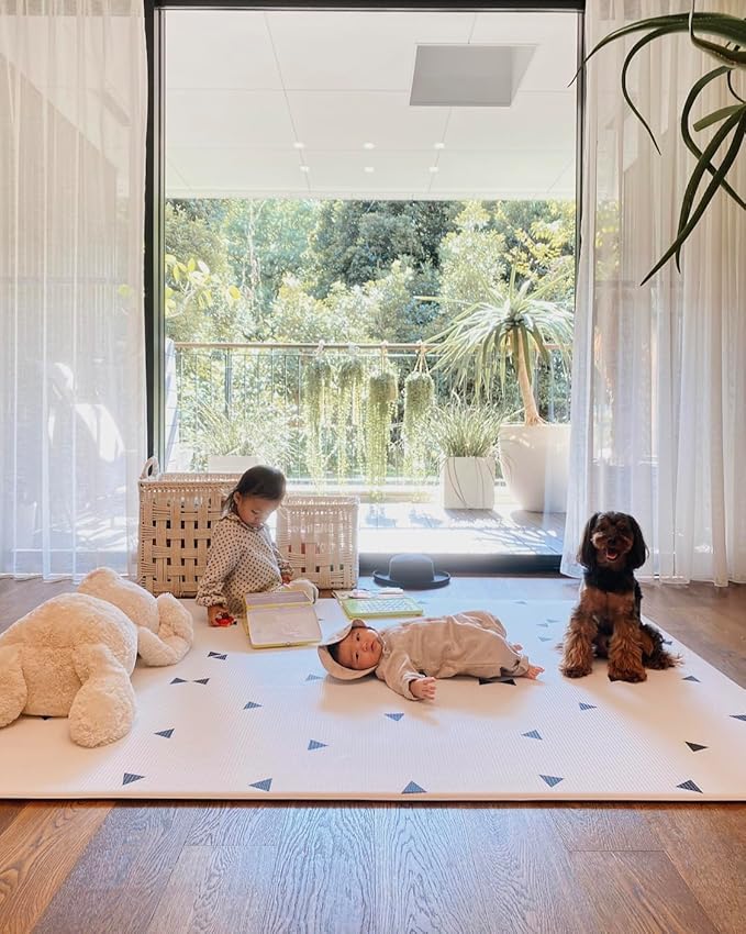 LITTLE Bot Ofie Mat, Soft Reversible Foam Baby Play Floor mat, Waterproof, 6.5 ft x 4.5 ft, Durable and Non-Toxic (Zen line, Large)