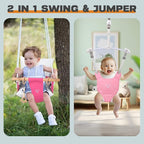2-in-1 Baby Jumper & Swing - Foldable Stand, Stable Toddler Swing Set for Indoor & Outdoor Use (Pink)