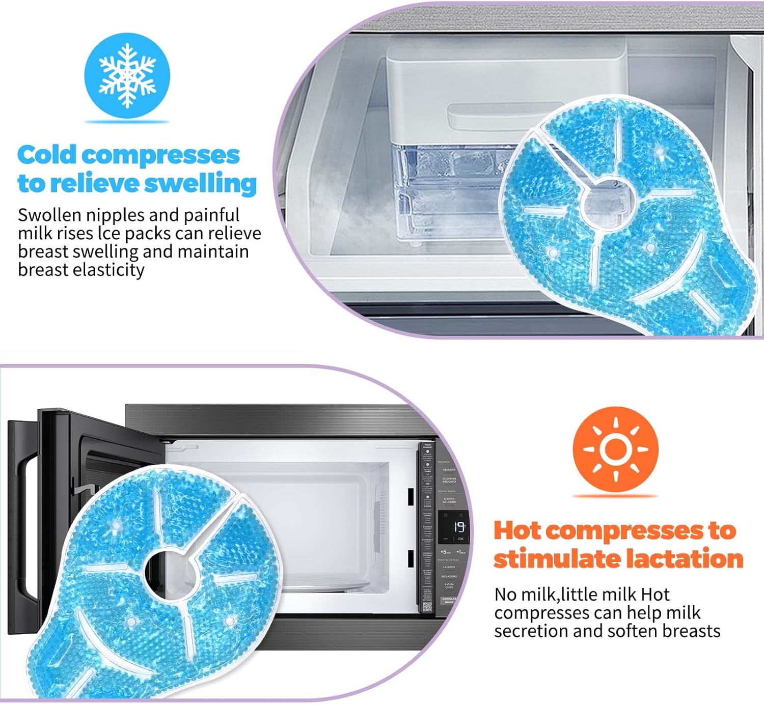 Breast Therapy Ice Packs, Hot and Cold Breast Pads, Breastfeeding Essentials Large Gel Bead Packs for Moms, 2 Pack (Teal, L)