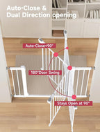 36.2" Extra Tall Baby Gate for Stairs, 29.5-46" Wide Dog Gate for Doorways, Walk Thru Auto Close Metal Child Gate for The House, Stairs and Doorways, Pet Gate Pressure Mounted Dog Gate Indoor (White)