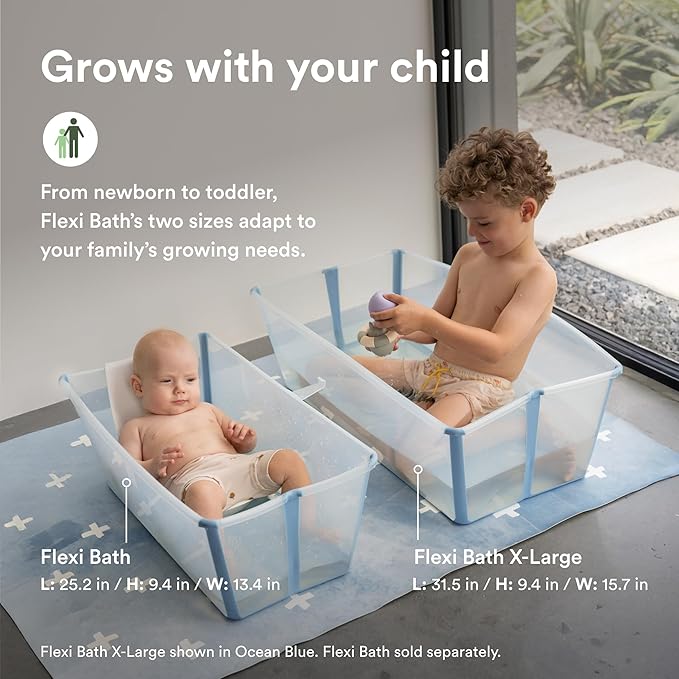 Stokke Flexi Bath X-Large Bundle, White - Spacious Baby Bathtub + Newborn Support - Lightweight, Foldable & Easy to Store - Best for Ages 0-6