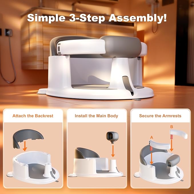 Baby Bath Seat for Babies: Non-Slip Infant Bathtub Chair with Suction Cups, Safe & Comfortable Baby Bath Support, Ideal for Sitting Up, Easy to Clean, Stable Design, Blue (6-24 Months)