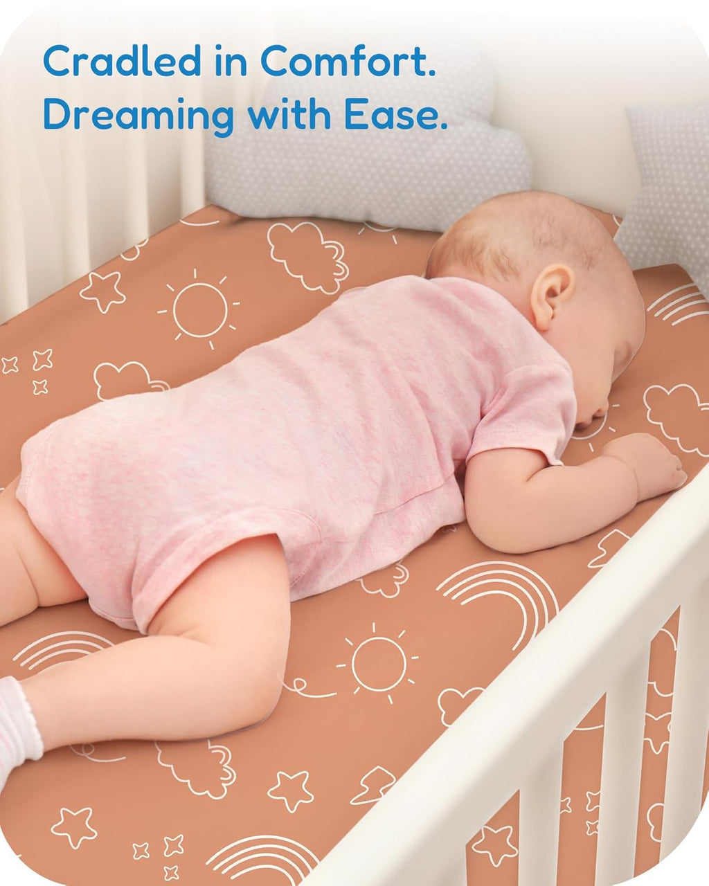 Baby Crib Sheets Boy Girl for Standard Crib Mattress - Orange Cloud and Rainbow Design Crib Sheet, Ultra Soft, Durable, Comfortable Fitted Crib Sheet, 28''x52''x9'' Deep Pocket