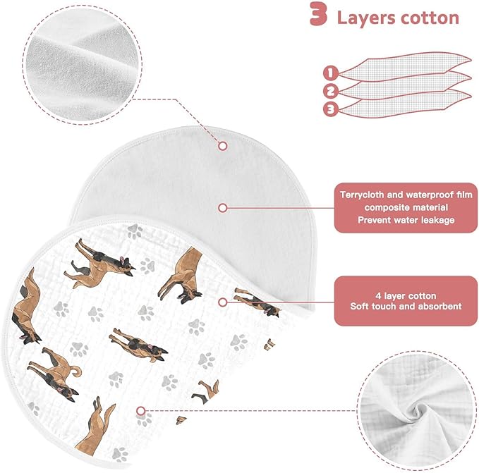 1 Pack Muslin Burp Cloths Belgian Dog Paw Prints White Cotton Baby Burp Cloths Ultra Absorbent and Soft Spit Up Rags for Newborn Babies Boys Girls 22x11 Inch