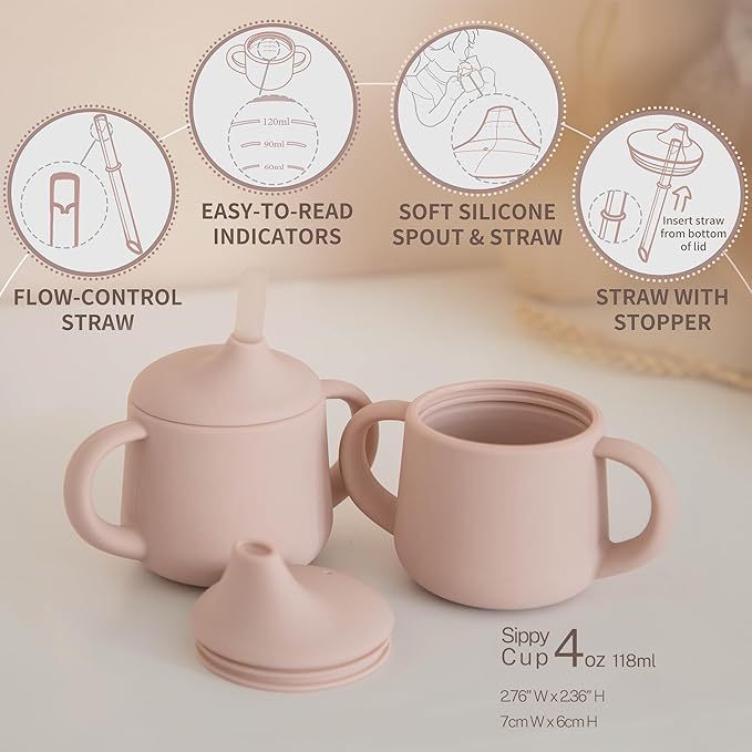 Moonkie Silicone Baby Sippy Cups | 3 Stages Training Cup Straw Cup for Infants Toddlers and Kid | 4 oz 1Pack