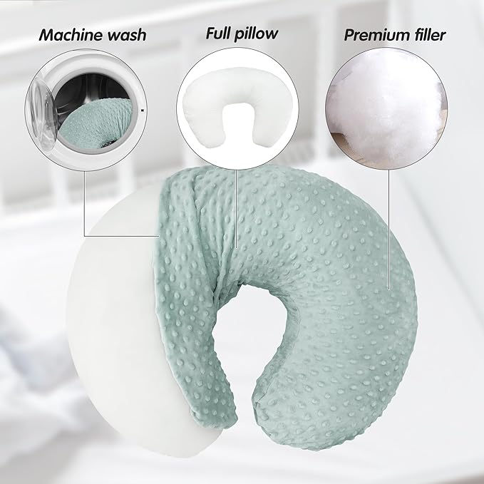 LAT Nursing Pillow for Breastfeeding with Removable Minky Cover,Ergonomic Breast Feeding Pillows for Mom and Baby,Machine Washable(Green)