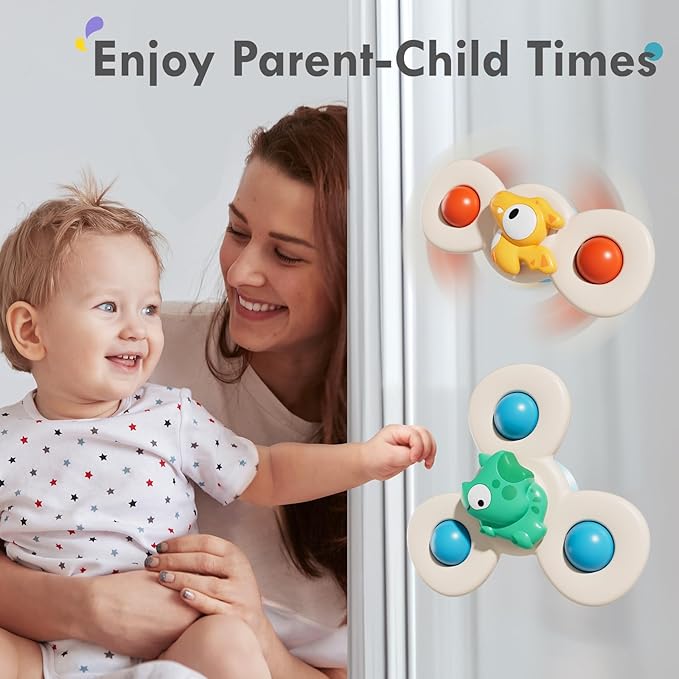 ALASOU 3PCS Suction Cup Spinner Toys for 1 Year Old Boy Girl|Spinning Top Infant Sensory Toys for Toddlers|1 2 Year Old Boy Christmas Birthday Gift|Baby Bath Toy Stocking Stuffers for Kids Ages 1-3