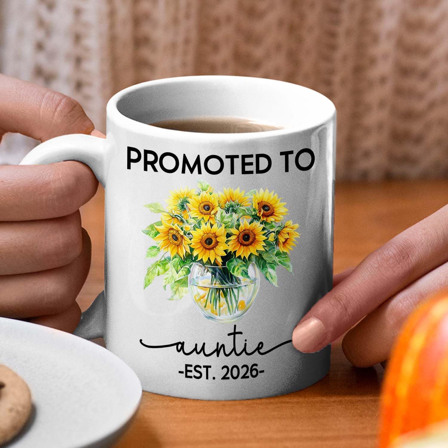 Promoted To Auntie EST 2026 Accent Mug Gift For Pregnancy Announcement, Personalized Name New Aunt Coffee Mug 11 15Oz, Customized Sunflowers Auntie White Coffee Cup For Birthday, First Time Aunt Cup