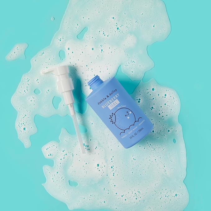 Dabble & Dollop USA Bundle, 3-in-1 Natural Bubble Bath, Body Wash & Shampoo for Kids, Paraben & Sulfate Free, Vegan, Tear-Free, Strawberry, Vanilla & Blueberry (Set of 3)