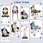 HONEY JOY 8 in 1 Baby High Chair, Convertible Highchair for Babies and Toddlers/Table and Chair Set/Building Block Table/Booster Seat/Stool/Toddler Chair with Safety Harness (Black)