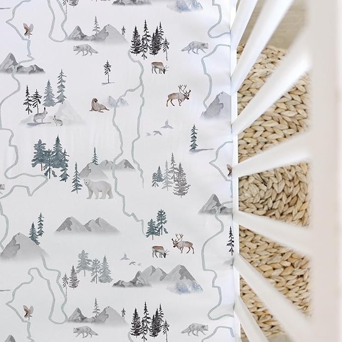 Crib Sheets Neutral - Fitted Baby Crib Sheets Bed for Girl Boy - 2 Pack Standard & Toddler Mattress - Buttery Soft Organic Cotton Blend (Arctic Journey)