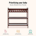 Dream On Me Emily Changing Table, Compact and Portable, Solid New Zealand Pinewood, Safety Rails, Two Storage Shelves, Includes Water-Resistant 1" Changing Pad — Espresso
