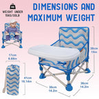 Tiny Marvels Portable 3-in-1 Baby Booster Seat, Cozy Floor Seat, Feeding Seat with Tray, Compact Foldable Toddler Booster with Child Safety Belt Carry Bag, Perfect for Travel (Big Waive)