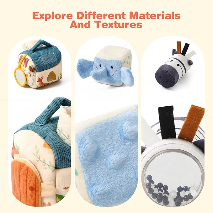 Youuys Baby Toys 6 -12 Months - Jungle Soft Stuffed Animal Set with Rattle, Crinkle Paper, Squeaker, Mirror - Toddlers Sensory Montessori Toy for 6 Month Old Babies, 1-3 Year Old Boy Girl Gifts