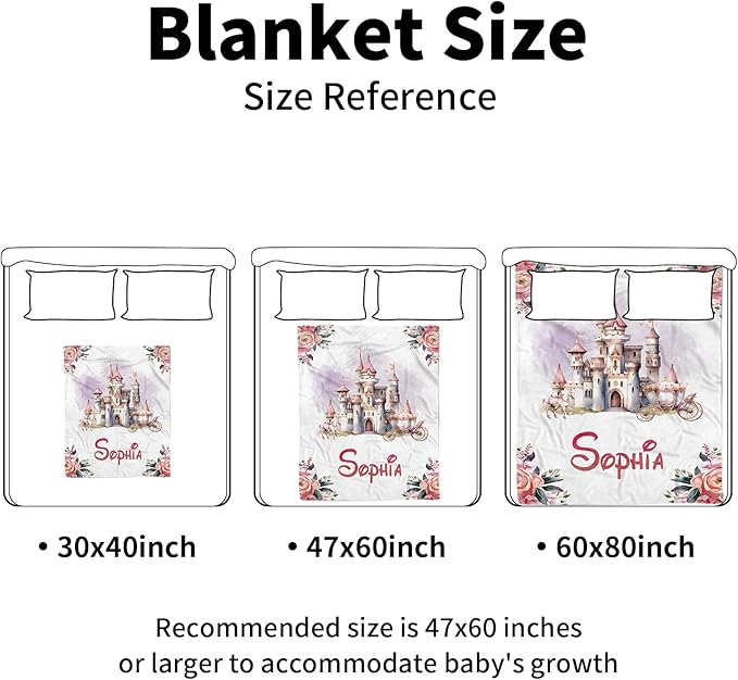 Personalized Baby Blankets for Girls, Custom Name Floral Castle Pattern Baby Blanket, Soft Minky Dot Blanket for Newborns and Toddlers, Ideal for Baby Showers Christmas Brithday Gifts