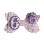Sixth Birthday Hair Bow for Baby Girls 1 2 3 4 5 6 Years Sprinkle Decorations Party Hair Clip Accessories for Six 6th Birthday Glitter Purple Rose
