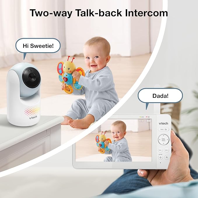 VTech Video Baby Monitor with 7" Color LCD Screen, Rechargeable Battery, Video Streaming, Audio Streaming, Pan-Tilt-Zoom, Touch Multi-Color Night Light, Two-Way Talk, Long Range: Advanced Max Blue