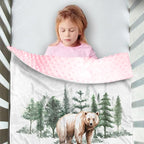 Custom Name Baby Receiving Blanket – Cozy Flannel with Double-Layer Dotted Backing – Bear in Forest Theme for Newborns and Toddlers
