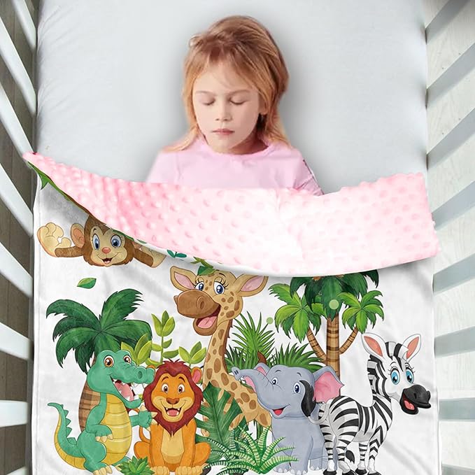 Custom Name Baby Swaddle Blanket – Cozy Flannel with Double-Layer Dotted Backing – Lion and Jungle Theme for Infants and Toddlers