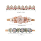 Baby Girl Nylon Headbands Flower Hair Bows Accessories-Elastic Hair Band Crown Handmade FLoral Wraps Birthday Gifts for Girls Newborn Infant Toddler 3Pcs