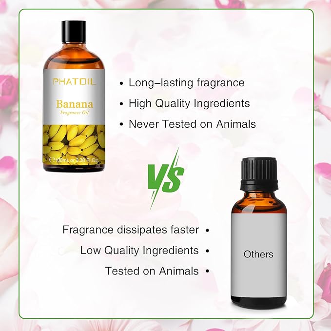 PHATOIL 3.38FL.OZ Banana Fragrance Oils for Aromatherapy, Essential Oils for Diffusers for Home, Perfect for Diffuser, Yoga, Skin Care, DIY Candle and Soap Making - 100ml