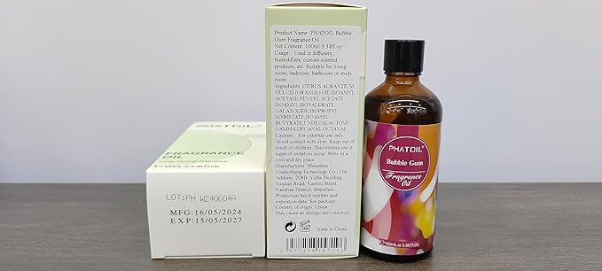 PHATOIL 3.38FL.OZ Bubble Gum Fragrance Oils for Aromatherapy, Essential Oils for Diffusers for Home, Perfect for Diffuser, DIY Candle and Soap Making, DIY Scented Products - 100ml