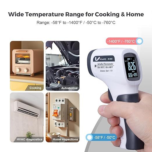 Temperature Gun for Meat,Automotive Infrared Thermometer Gun with Ring Laser DS12:1,Digital Thermal Gun with Adjustable Emissivity&High/Low Alarm,-58~1400℉IR Temp Gun for Engine,Brakes&HVAC