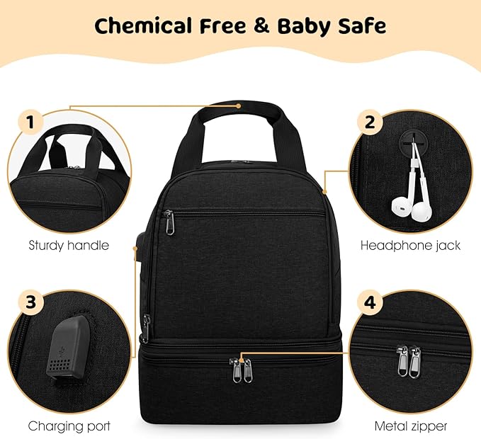 Pump Bag for Spectra S1 S2, Wearable Breast Pump Bags with Ice Pack, Pumping Bag with Waterproof Mat for Pump Accessories, Insulated Bottle Bags for Work Travel and Family, Black