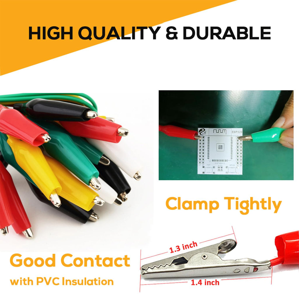 120PCS Premium Alligator Clips Electrical, 5 Colors Test Probes & Leads, Crocodile Jumper Wires with Dual Ended Insulators Cable for Electric Circuit Connection, Multimeter, Electronic Experiments