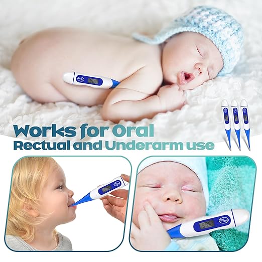 TrelaCo 64 Pcs Thermometer for Adults Digital Oral Thermometer for Fever Basal Body Fast Reading Flexible Tip for Underarm Rectal Mouth Temperature Measurement(Blue)