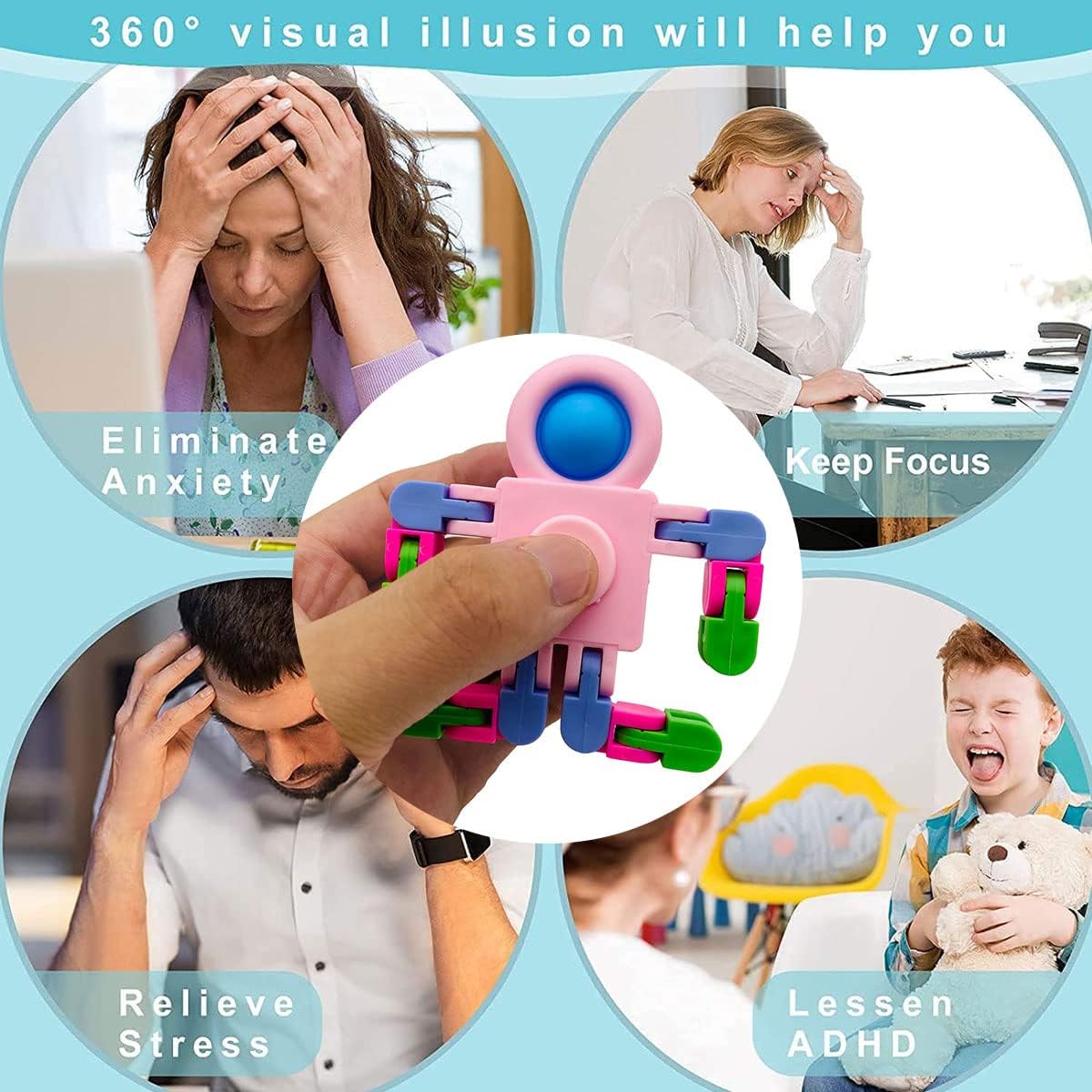 8 Pack Funny Sensory Fidget Toys, DIY Deformable Robot Fingertip Toys for Kids Adults, Pop Chain Toy for Christmas Birthday Party Favors Gifts,Classroom Supplies Prizes (Random Color)